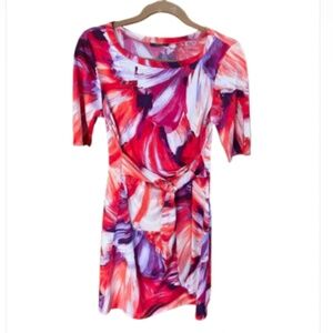 WOMENS DRESS MSK petite size medium Beautiful print Flattering cut with self-tie